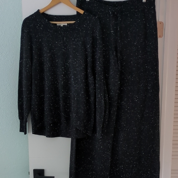 Lou&Gray X Loft Black Speckled Sweater& Wide Leg Sweater Pants Cozy Set Sz L - Picture 1 of 12